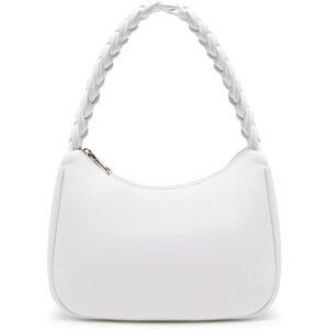 Women Braid White Imported Polyester Pu Leather Zipper Closure Mini Tote Handbag